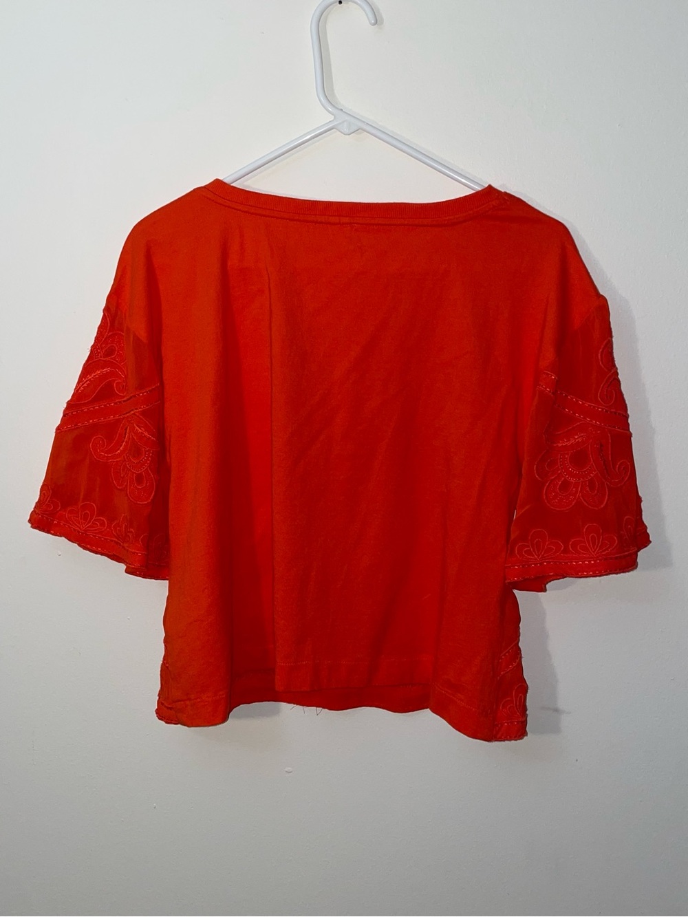 Anthropologie Women’s Rust Orange Sheer Embroidered Boxy Top - Picture 5 of 13